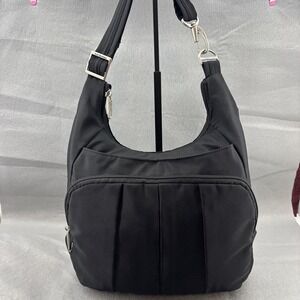 Travelon Anti-Theft Classic Black Pleated Front Hobo Style Travel Bag Turquoise